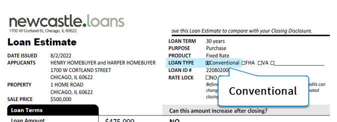 Loan Estimate Conventional loan