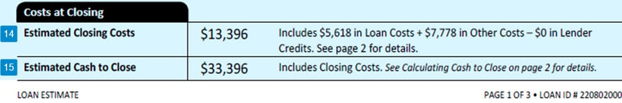 Loan Estimate Page 1 Costs At Closing Newcastle Loans
