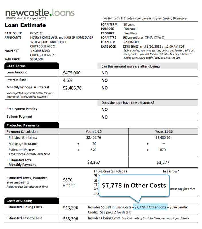 Loan Estimate Page 1 Other Costs