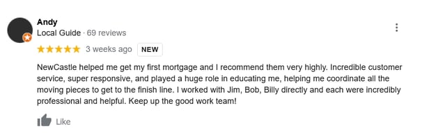 NewCastle Home Loans - Google Review