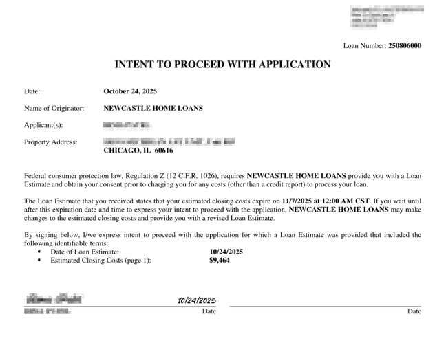 intent to proceed mortgage form